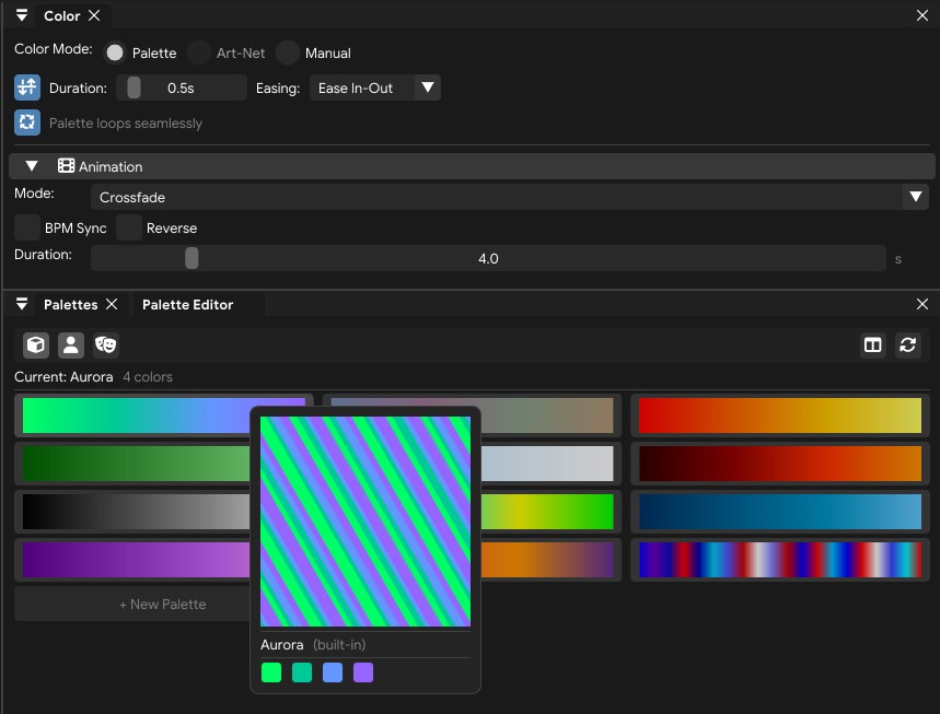 FXCanvas hover preview of source, effect, palette, and cue