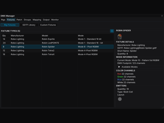 FXCanvas GDTF fixture library and patch