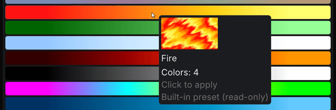 Hovering a palette in FXCanvas previews the current source and effects in those colors